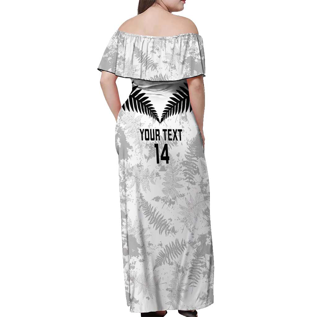 Custom New Zealand Silver Fern Football Off Shoulder Maxi Dress Go Aotearoa Grunge White - Vibe Hoodie