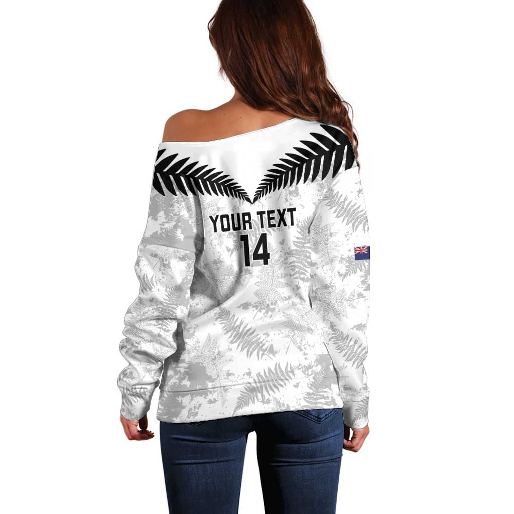 Custom New Zealand Silver Fern Football Off Shoulder Sweater Go Aotearoa Grunge White - Vibe Hoodie