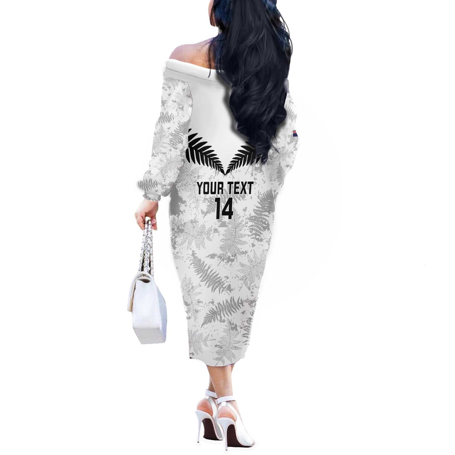 Custom New Zealand Silver Fern Football Off The Shoulder Long Sleeve Dress Go Aotearoa Grunge White - Vibe Hoodie
