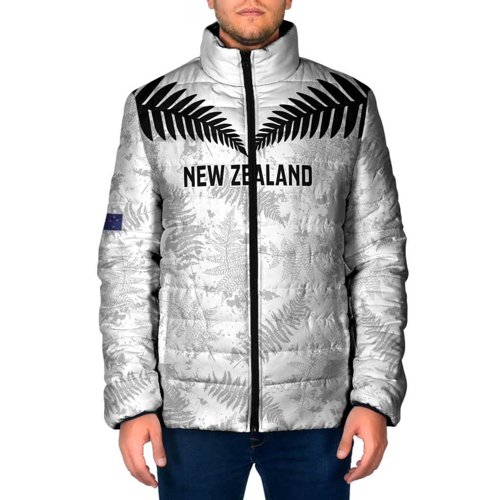 Custom New Zealand Silver Fern Football Padded Jacket Go Aotearoa Grunge White - Vibe Hoodie