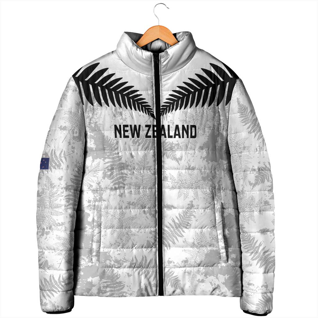 Custom New Zealand Silver Fern Football Padded Jacket Go Aotearoa Grunge White - Vibe Hoodie