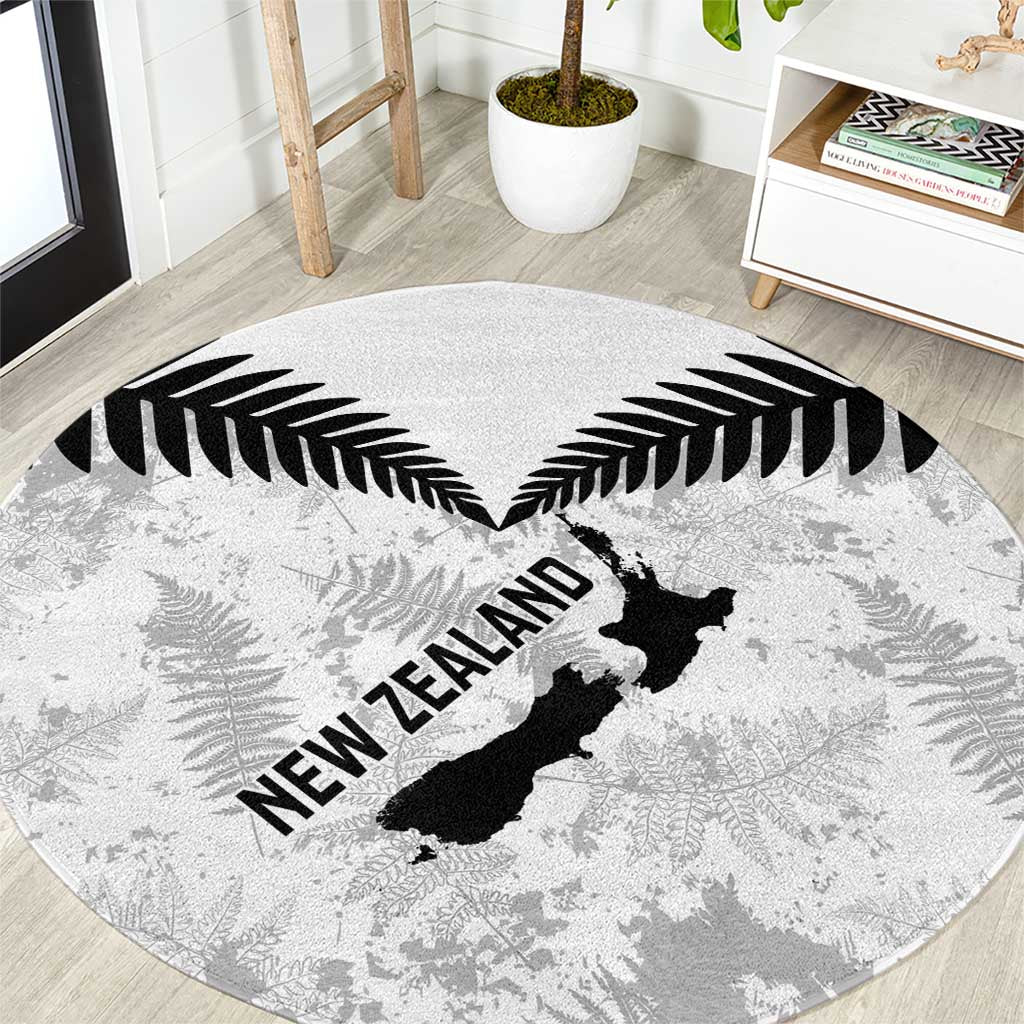 Custom New Zealand Silver Fern Football Round Carpet Go Aotearoa Grunge White - Vibe Hoodie