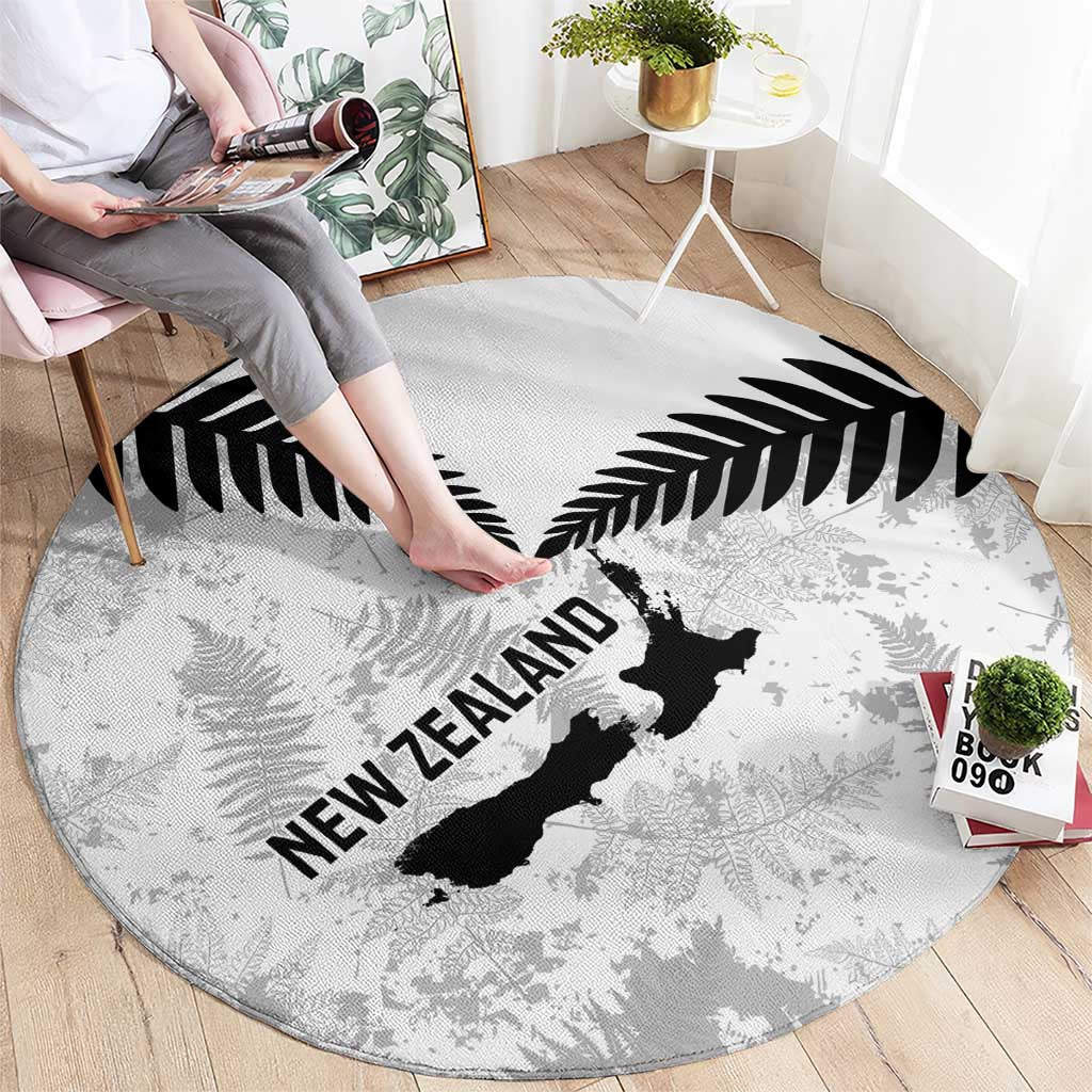 Custom New Zealand Silver Fern Football Round Carpet Go Aotearoa Grunge White - Vibe Hoodie