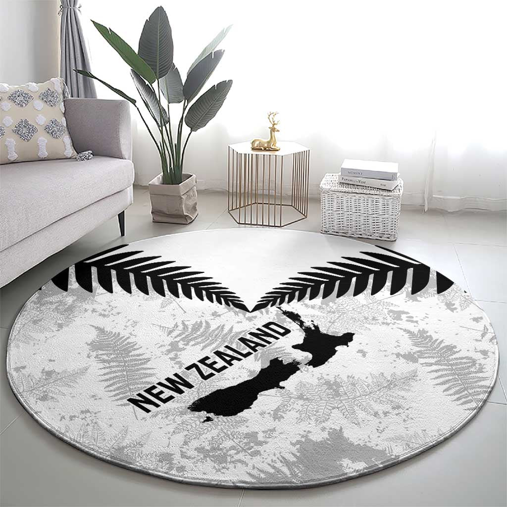 Custom New Zealand Silver Fern Football Round Carpet Go Aotearoa Grunge White - Vibe Hoodie