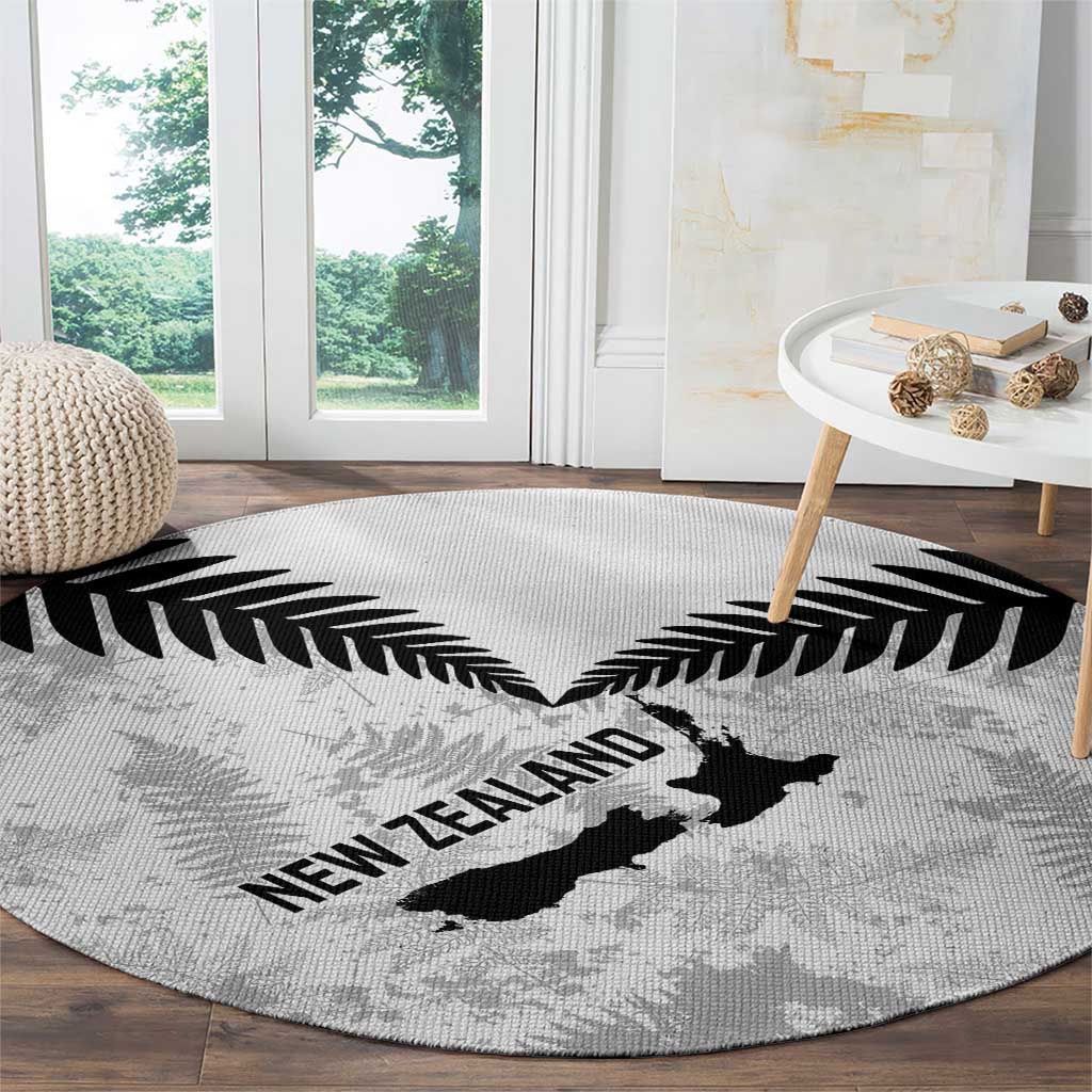 Custom New Zealand Silver Fern Football Round Carpet Go Aotearoa Grunge White - Vibe Hoodie