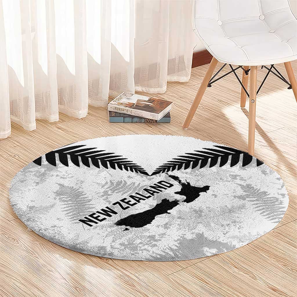 Custom New Zealand Silver Fern Football Round Carpet Go Aotearoa Grunge White - Vibe Hoodie
