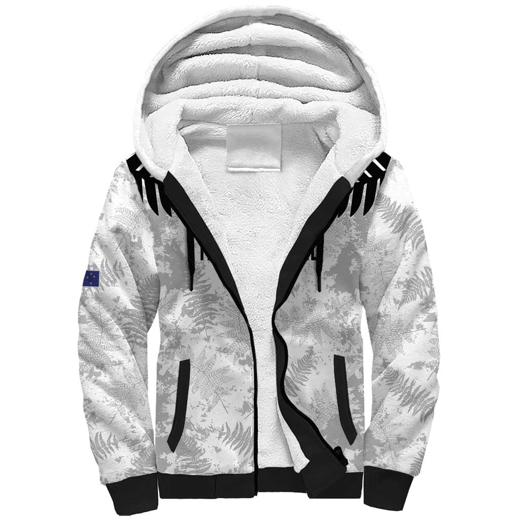 Custom New Zealand Silver Fern Football Sherpa Hoodie Go Aotearoa Grunge White - Vibe Hoodie