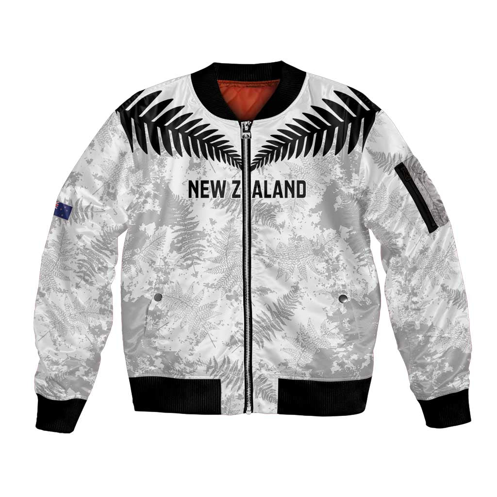 Custom New Zealand Silver Fern Football Sleeve Zip Bomber Jacket Go Aotearoa Grunge White - Vibe Hoodie