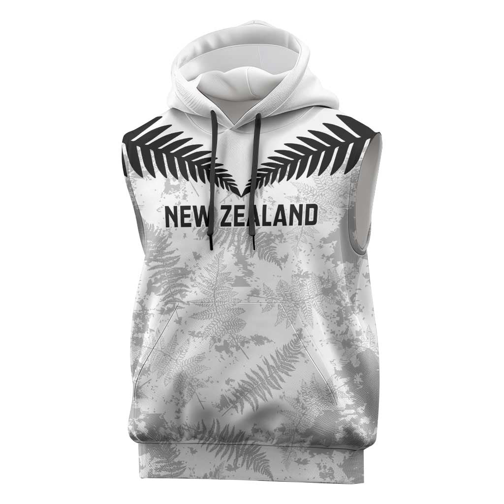 Custom New Zealand Silver Fern Football Sleeveless Hoodie Go Aotearoa Grunge White - Vibe Hoodie