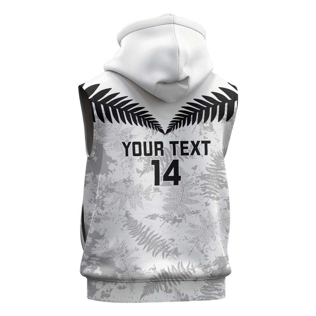 Custom New Zealand Silver Fern Football Sleeveless Hoodie Go Aotearoa Grunge White - Vibe Hoodie