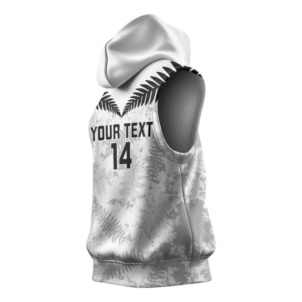 Custom New Zealand Silver Fern Football Sleeveless Hoodie Go Aotearoa Grunge White - Vibe Hoodie
