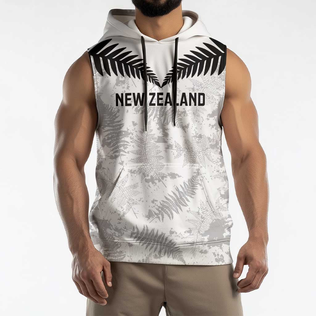 Custom New Zealand Silver Fern Football Sleeveless Hoodie Go Aotearoa Grunge White - Vibe Hoodie