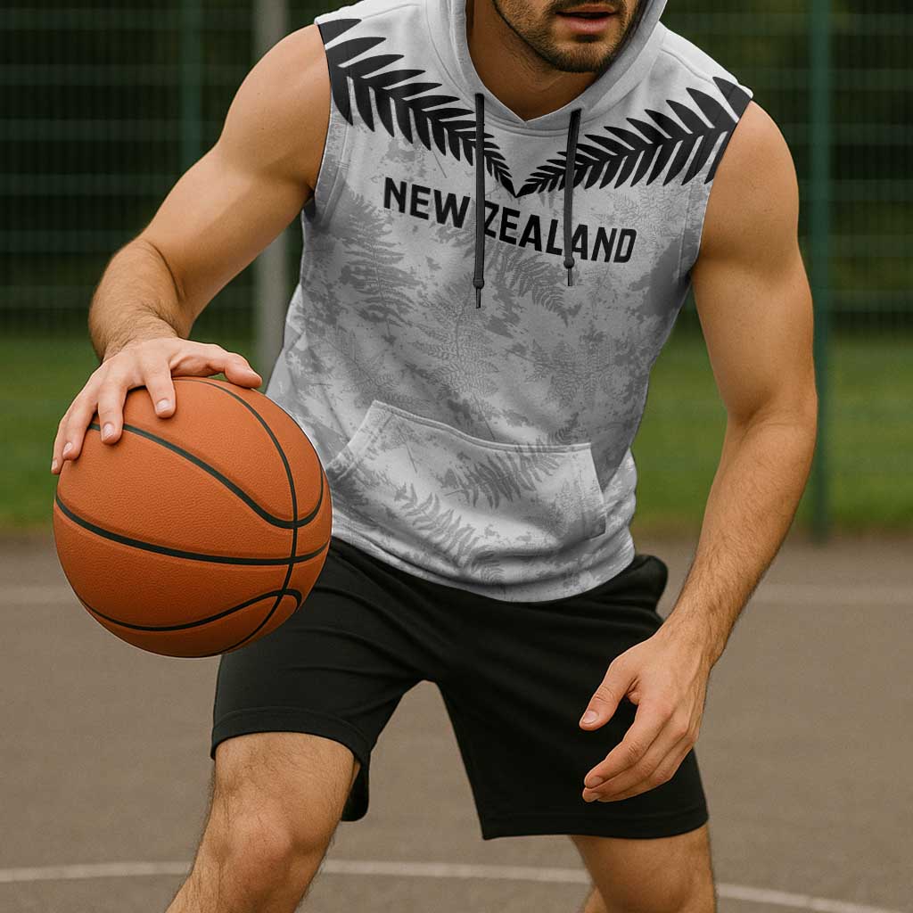 Custom New Zealand Silver Fern Football Sleeveless Hoodie Go Aotearoa Grunge White - Vibe Hoodie