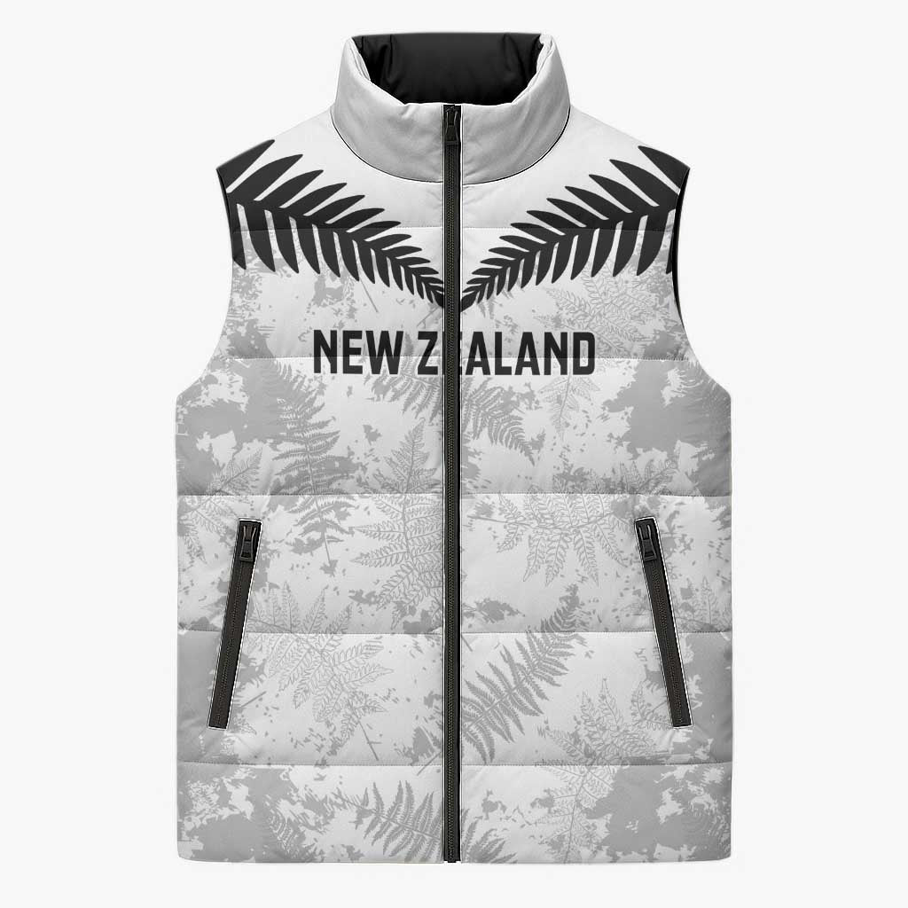 Custom New Zealand Silver Fern Football Sleeveless Puffer Jacket Go Aotearoa Grunge White - Vibe Hoodie