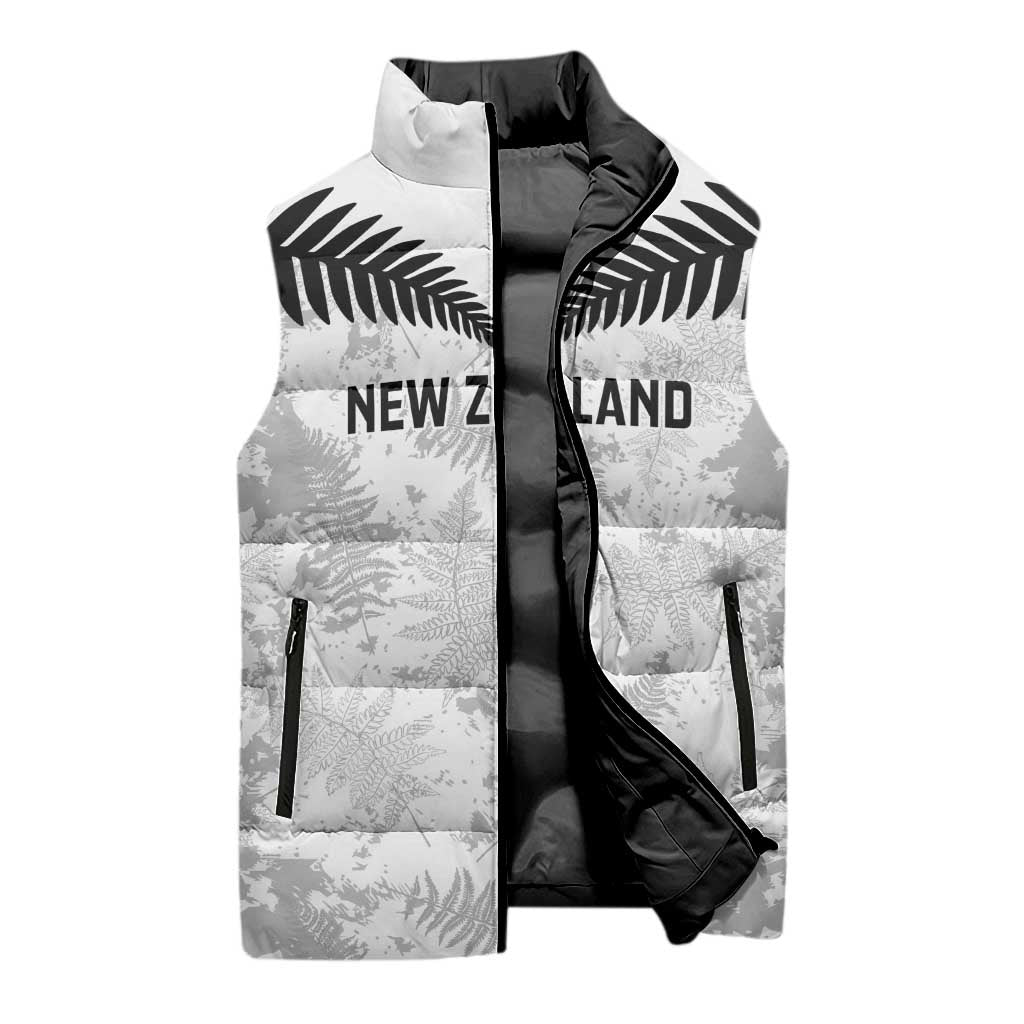 Custom New Zealand Silver Fern Football Sleeveless Puffer Jacket Go Aotearoa Grunge White - Vibe Hoodie