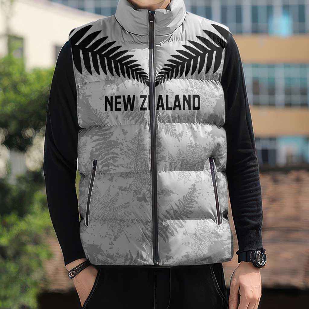 Custom New Zealand Silver Fern Football Sleeveless Puffer Jacket Go Aotearoa Grunge White - Vibe Hoodie