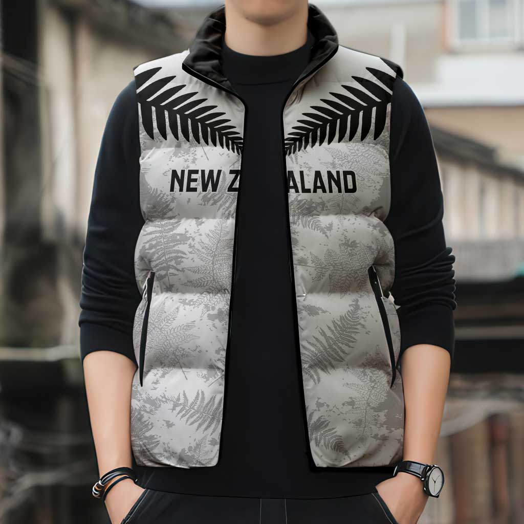 Custom New Zealand Silver Fern Football Sleeveless Puffer Jacket Go Aotearoa Grunge White - Vibe Hoodie