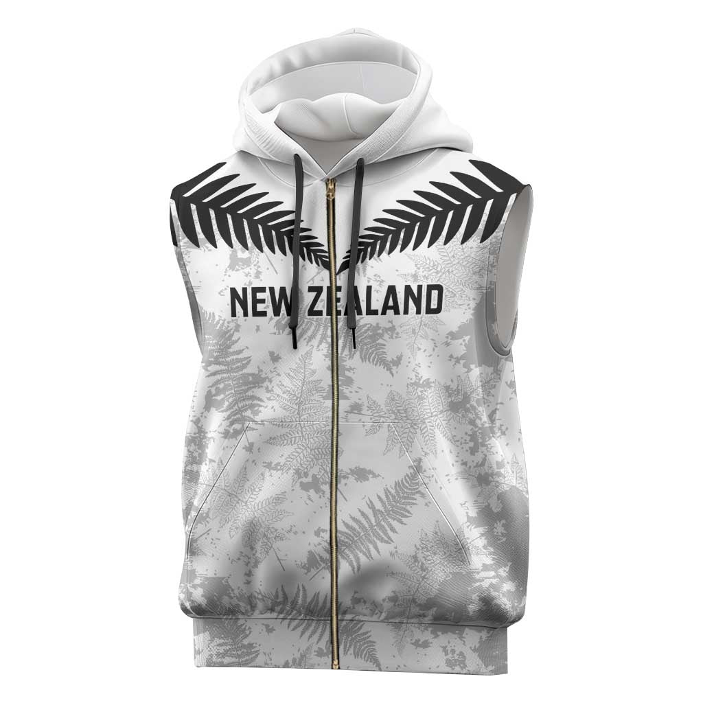 Custom New Zealand Silver Fern Football Sleeveless Zip Hoodie Go Aotearoa Grunge White - Vibe Hoodie