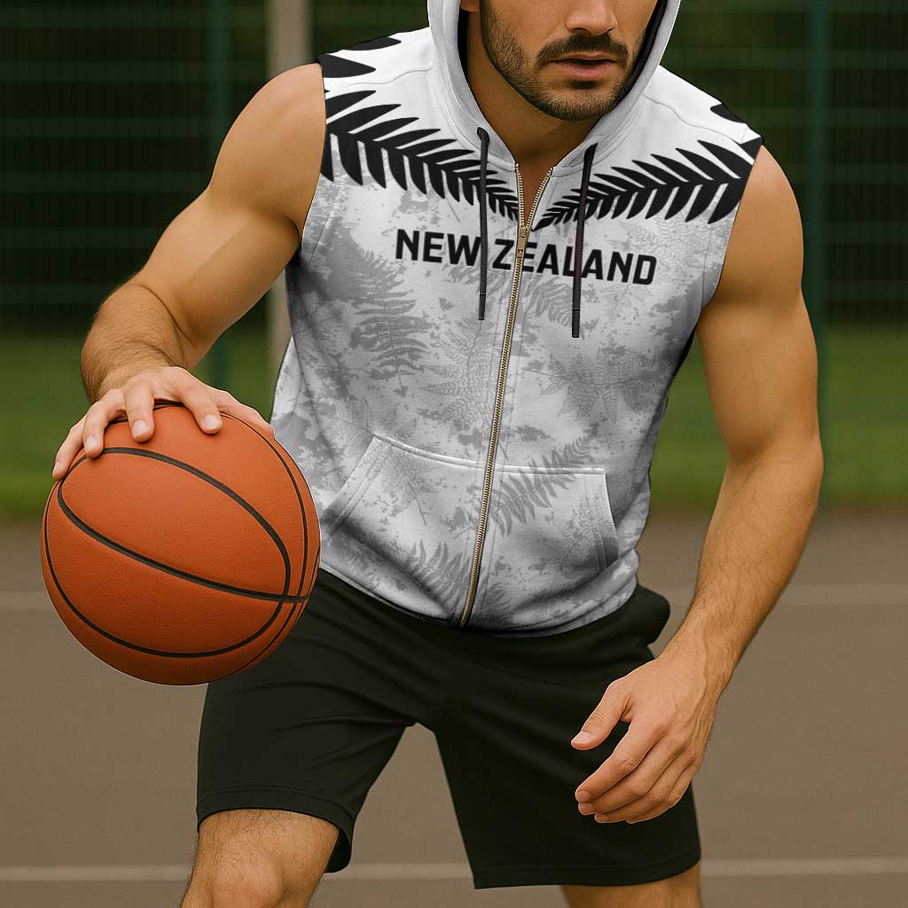 Custom New Zealand Silver Fern Football Sleeveless Zip Hoodie Go Aotearoa Grunge White - Vibe Hoodie