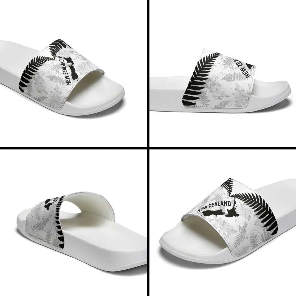 Custom New Zealand Silver Fern Football Slide Sandals Go Aotearoa Grunge White - Vibe Hoodie