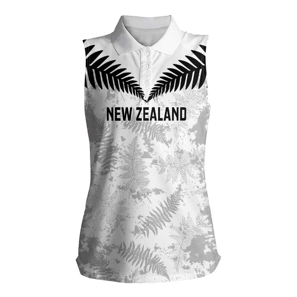 Custom New Zealand Silver Fern Football Women Sleeveless Polo Shirt Go Aotearoa Grunge White - Vibe Hoodie