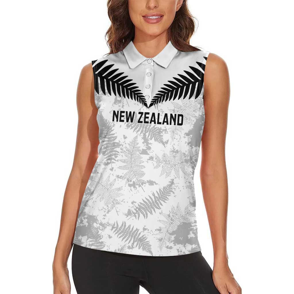 Custom New Zealand Silver Fern Football Women Sleeveless Polo Shirt Go Aotearoa Grunge White - Vibe Hoodie