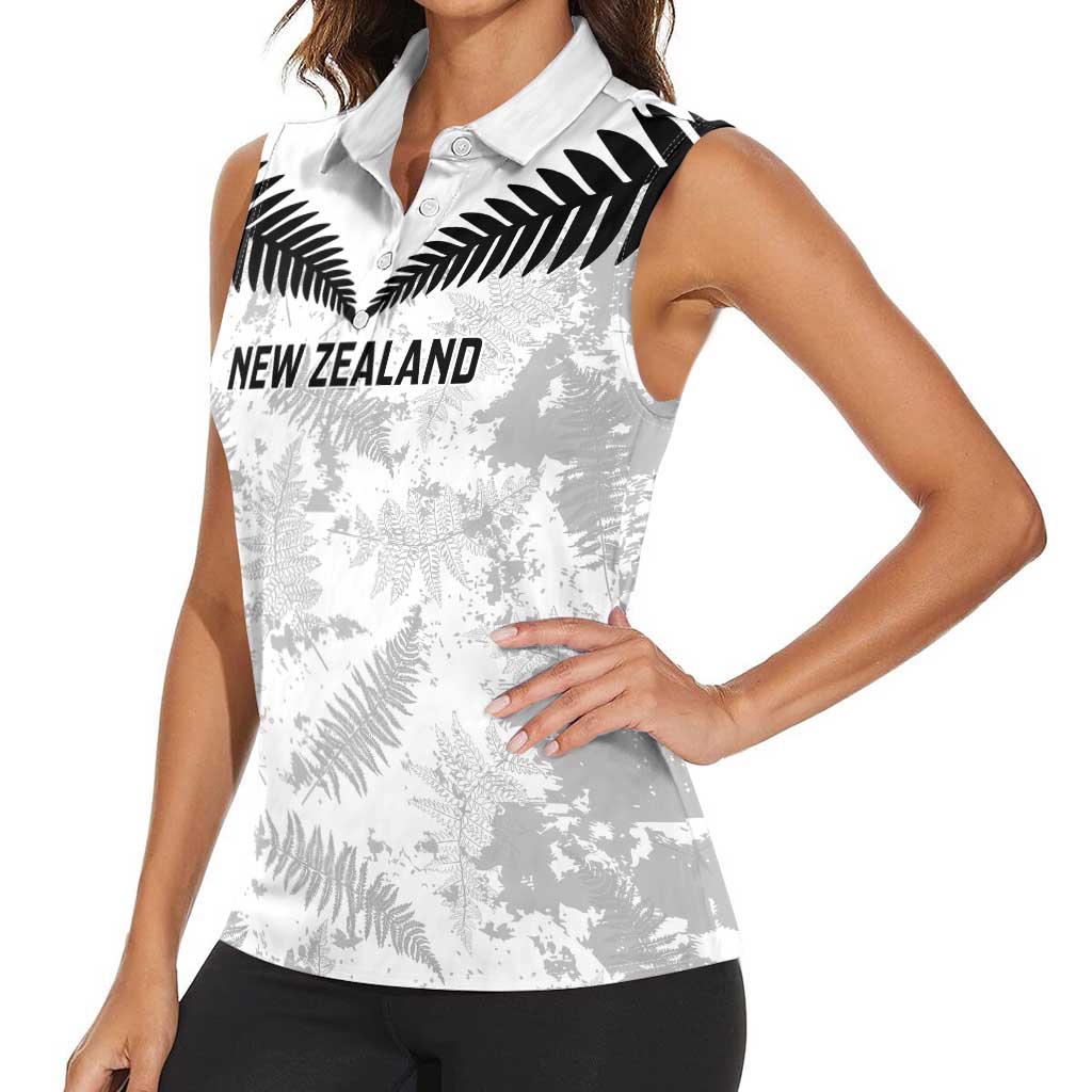 Custom New Zealand Silver Fern Football Women Sleeveless Polo Shirt Go Aotearoa Grunge White - Vibe Hoodie