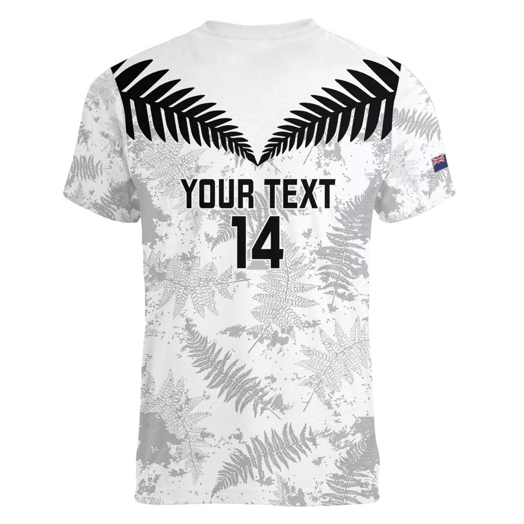 Custom New Zealand Silver Fern Football Women V-Neck T-Shirt Go Aotearoa Grunge White - Vibe Hoodie