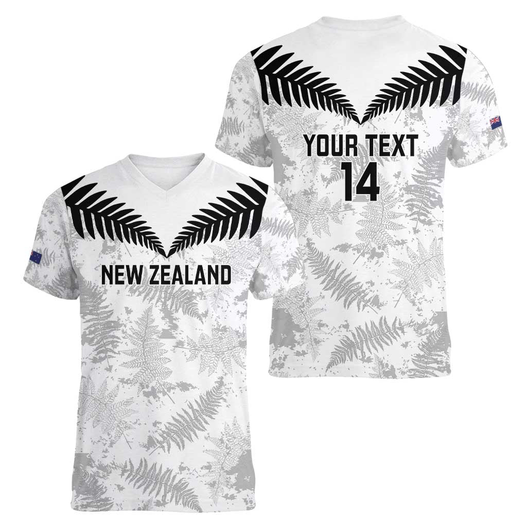 Custom New Zealand Silver Fern Football Women V-Neck T-Shirt Go Aotearoa Grunge White - Vibe Hoodie