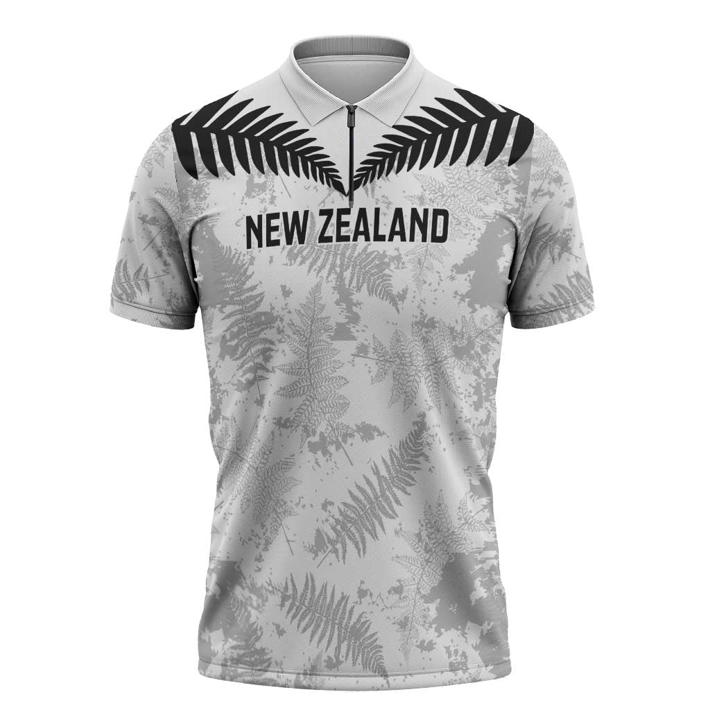 Custom New Zealand Silver Fern Football Zipper Polo Shirt Go Aotearoa Grunge White - Vibe Hoodie