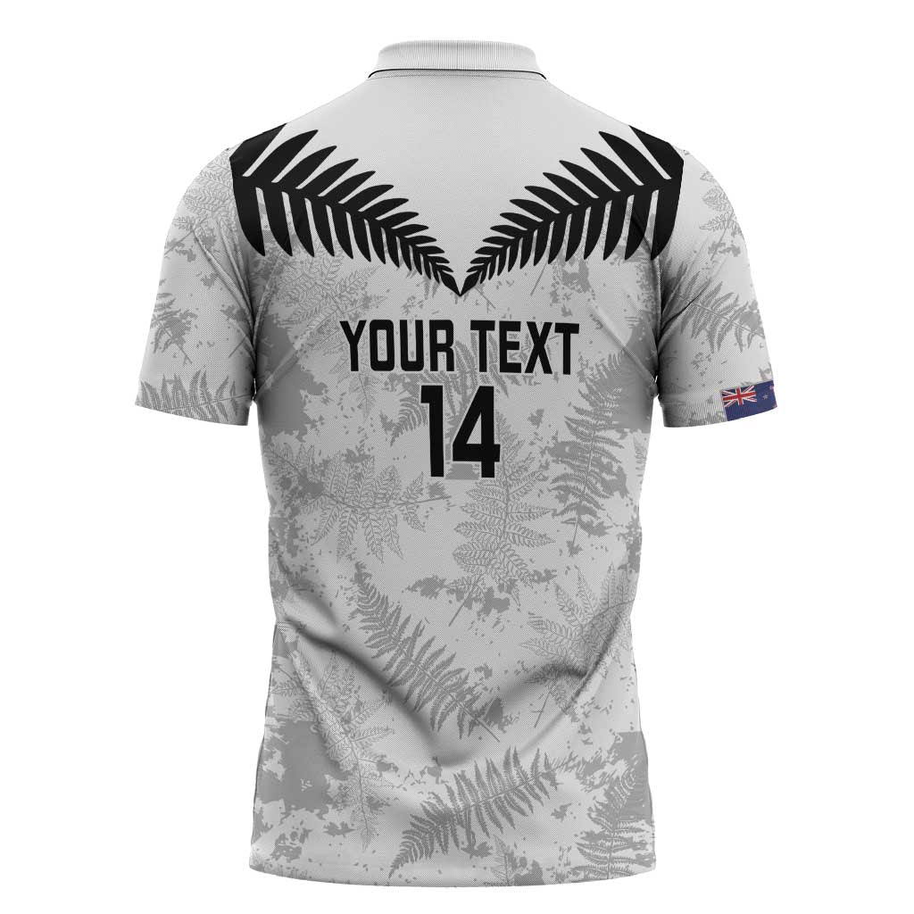 Custom New Zealand Silver Fern Football Zipper Polo Shirt Go Aotearoa Grunge White - Vibe Hoodie