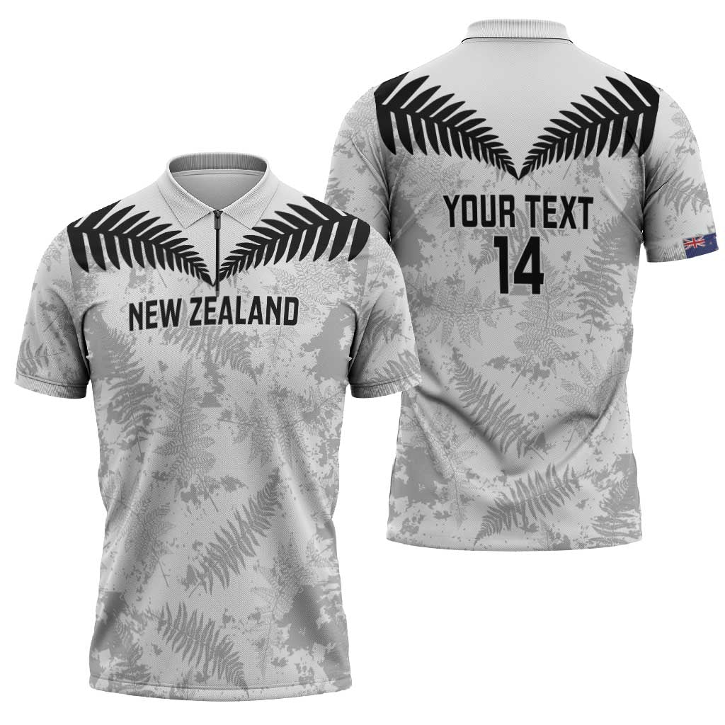 Custom New Zealand Silver Fern Football Zipper Polo Shirt Go Aotearoa Grunge White - Vibe Hoodie