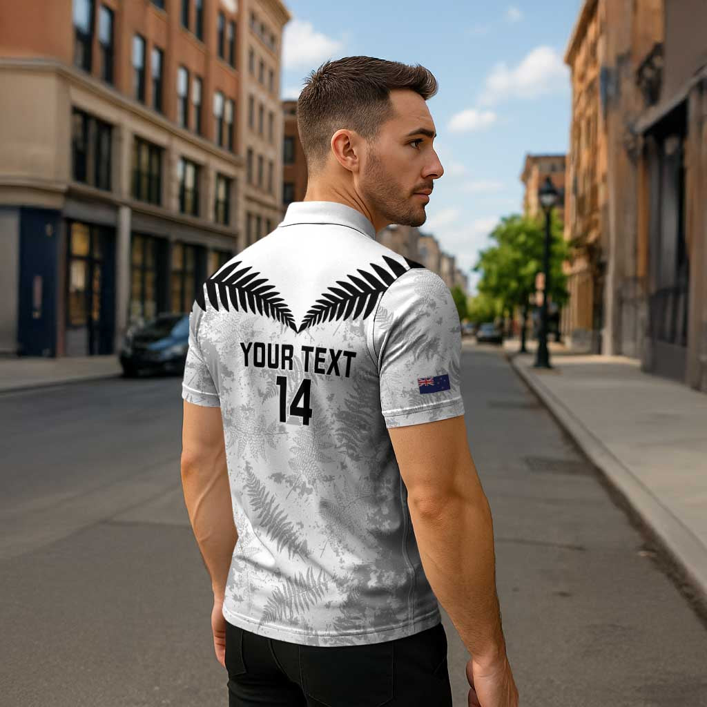 Custom New Zealand Silver Fern Football Zipper Polo Shirt Go Aotearoa Grunge White - Vibe Hoodie