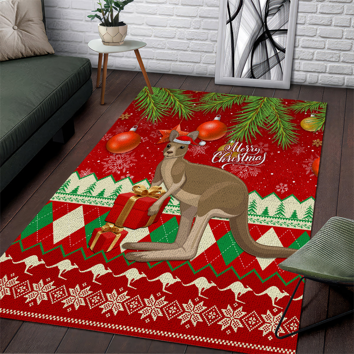 Australia Christmas Area Rug Aussie Kangaroo Santa Merry Xmas - Vibe Hoodie Shop