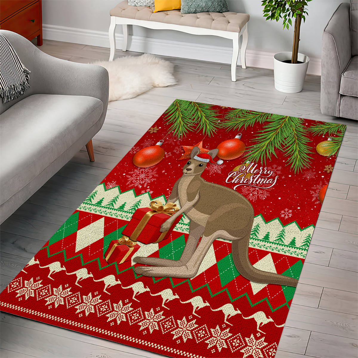 Australia Christmas Area Rug Aussie Kangaroo Santa Merry Xmas - Vibe Hoodie Shop