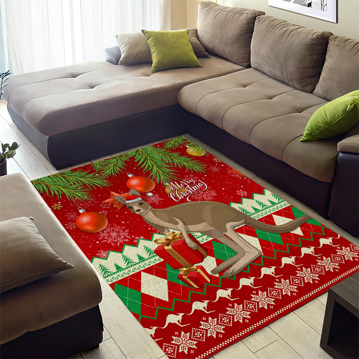 Australia Christmas Area Rug Aussie Kangaroo Santa Merry Xmas - Vibe Hoodie Shop