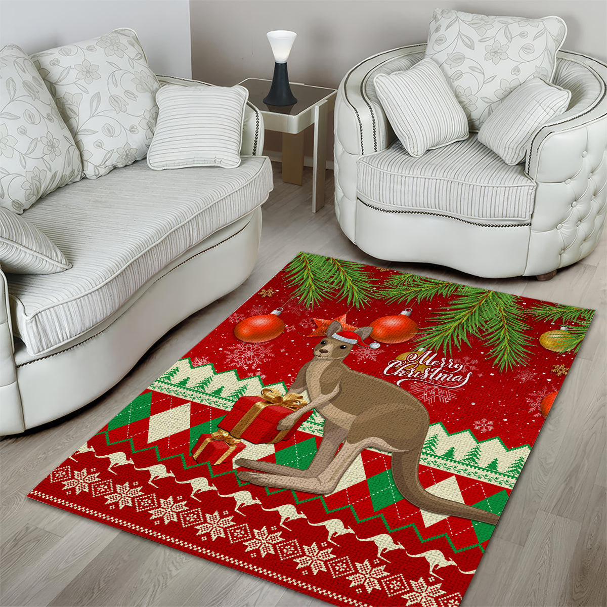 Australia Christmas Area Rug Aussie Kangaroo Santa Merry Xmas - Vibe Hoodie Shop