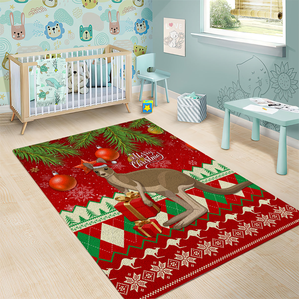 Australia Christmas Area Rug Aussie Kangaroo Santa Merry Xmas - Vibe Hoodie Shop