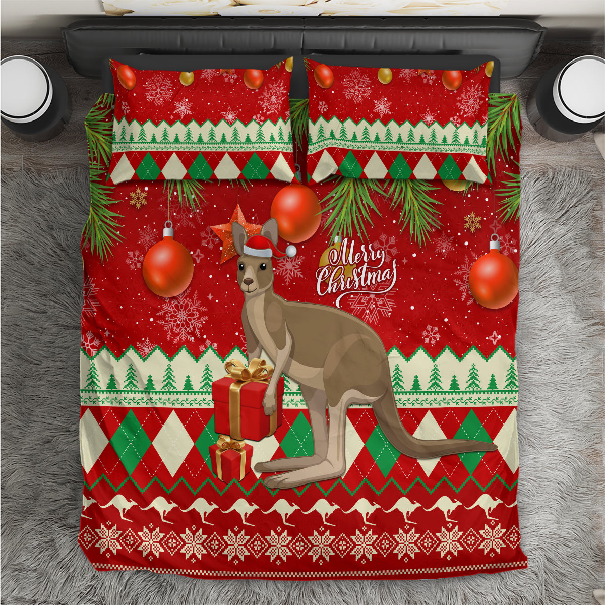 Australia Christmas Bedding Set Aussie Kangaroo Santa Merry Xmas - Vibe Hoodie Shop