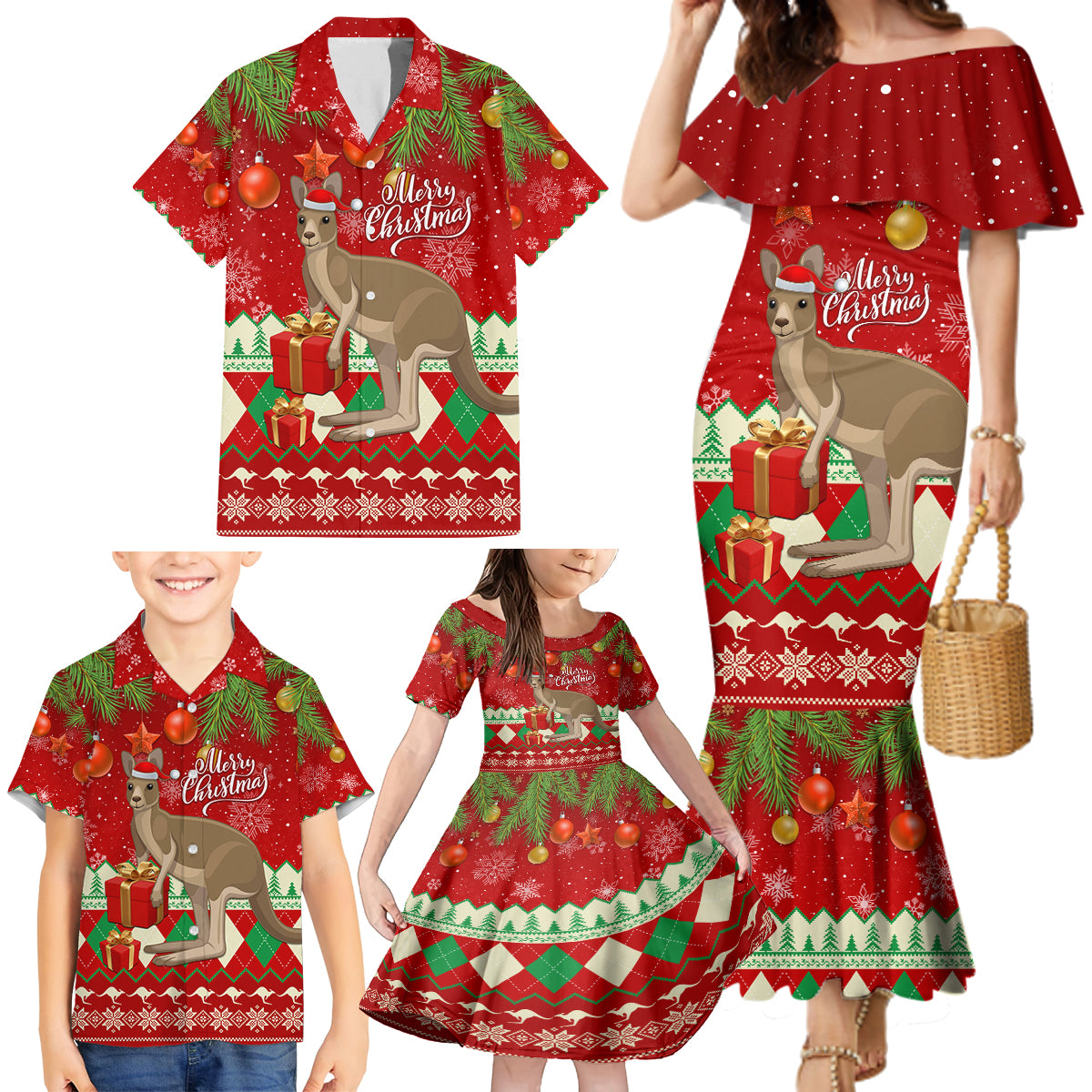 australia-christmas-family-matching-mermaid-dress-and-hawaiian-shirt-aussie-kangaroo-santa-merry-xmas