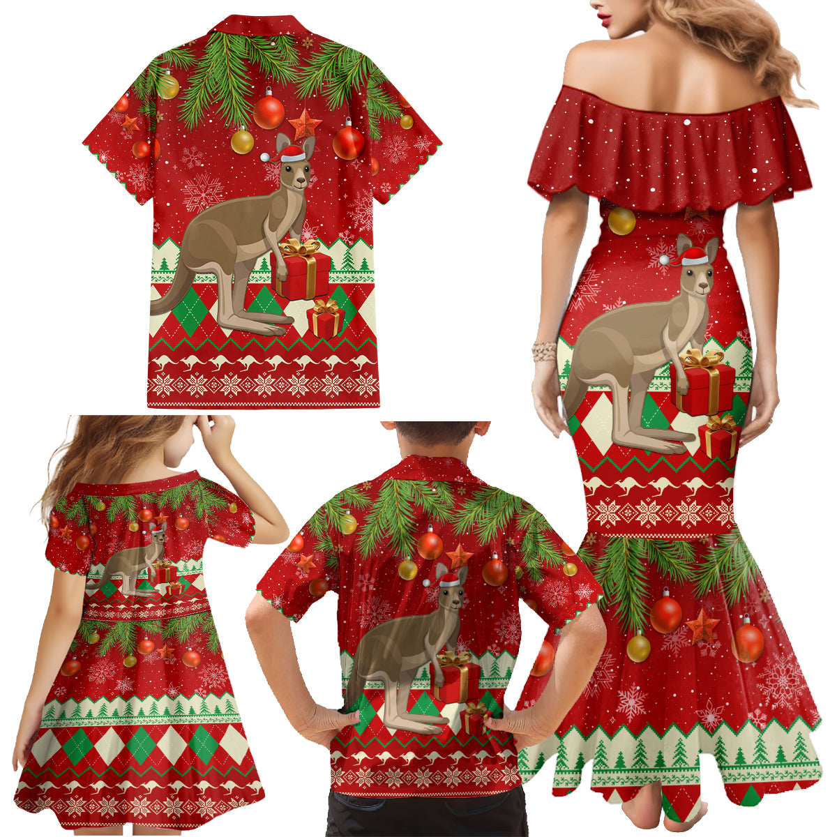 australia-christmas-family-matching-mermaid-dress-and-hawaiian-shirt-aussie-kangaroo-santa-merry-xmas