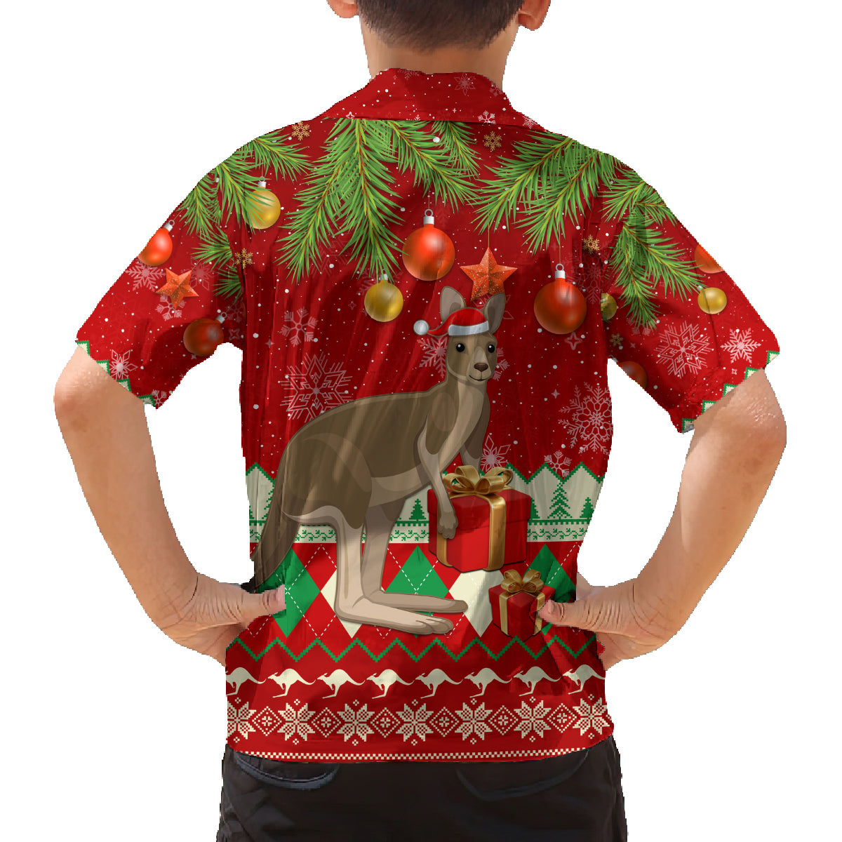 australia-christmas-family-matching-off-shoulder-long-sleeve-dress-and-hawaiian-shirt-aussie-kangaroo-santa-merry-xmas