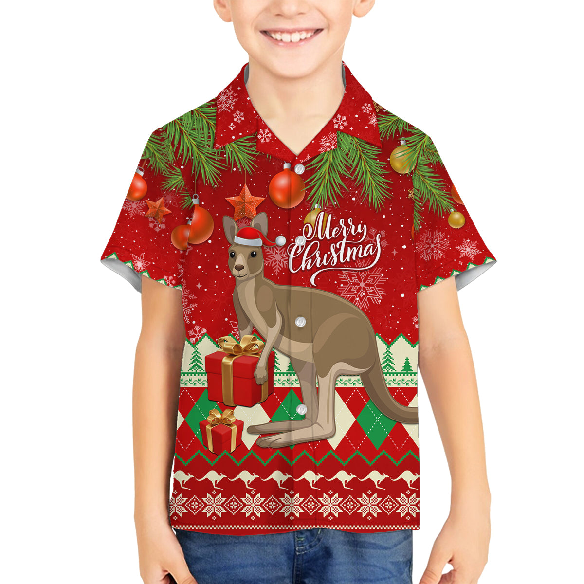 australia-christmas-family-matching-off-shoulder-long-sleeve-dress-and-hawaiian-shirt-aussie-kangaroo-santa-merry-xmas