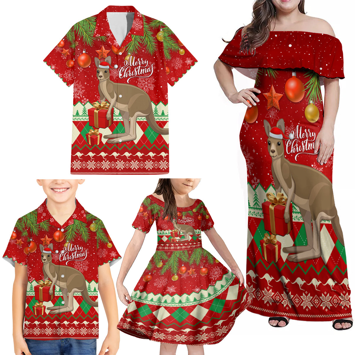 australia-christmas-family-matching-off-shoulder-maxi-dress-and-hawaiian-shirt-aussie-kangaroo-santa-merry-xmas