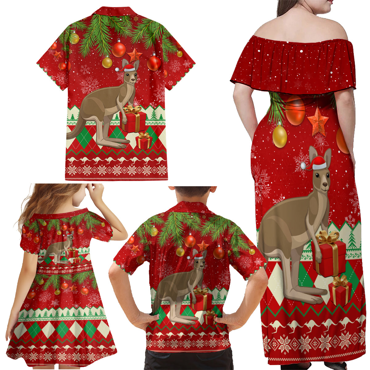 australia-christmas-family-matching-off-shoulder-maxi-dress-and-hawaiian-shirt-aussie-kangaroo-santa-merry-xmas