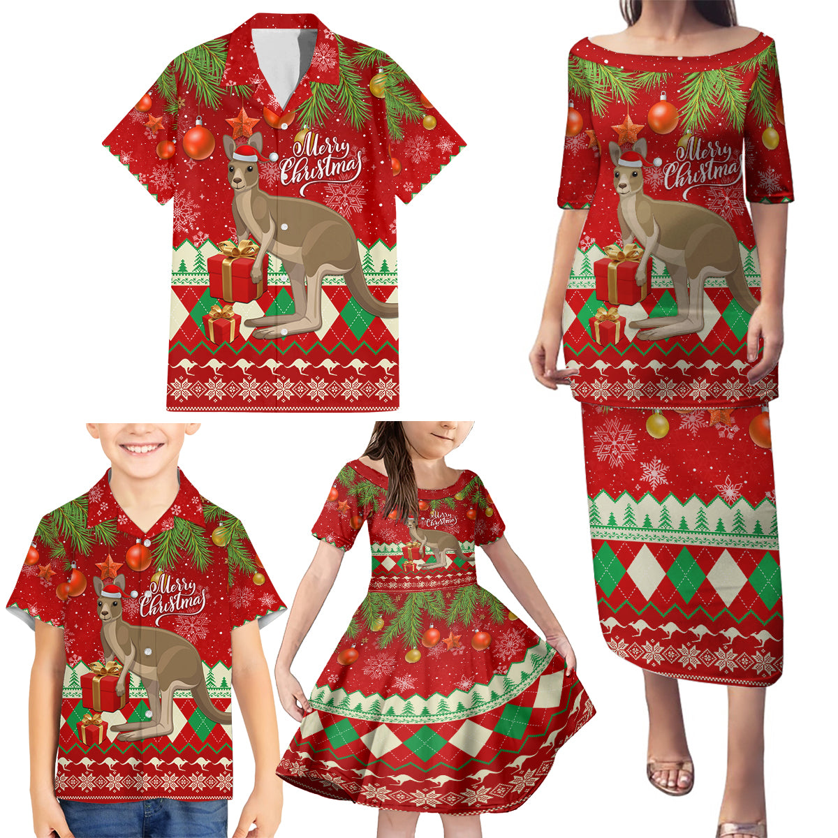 australia-christmas-family-matching-puletasi-dress-and-hawaiian-shirt-aussie-kangaroo-santa-merry-xmas