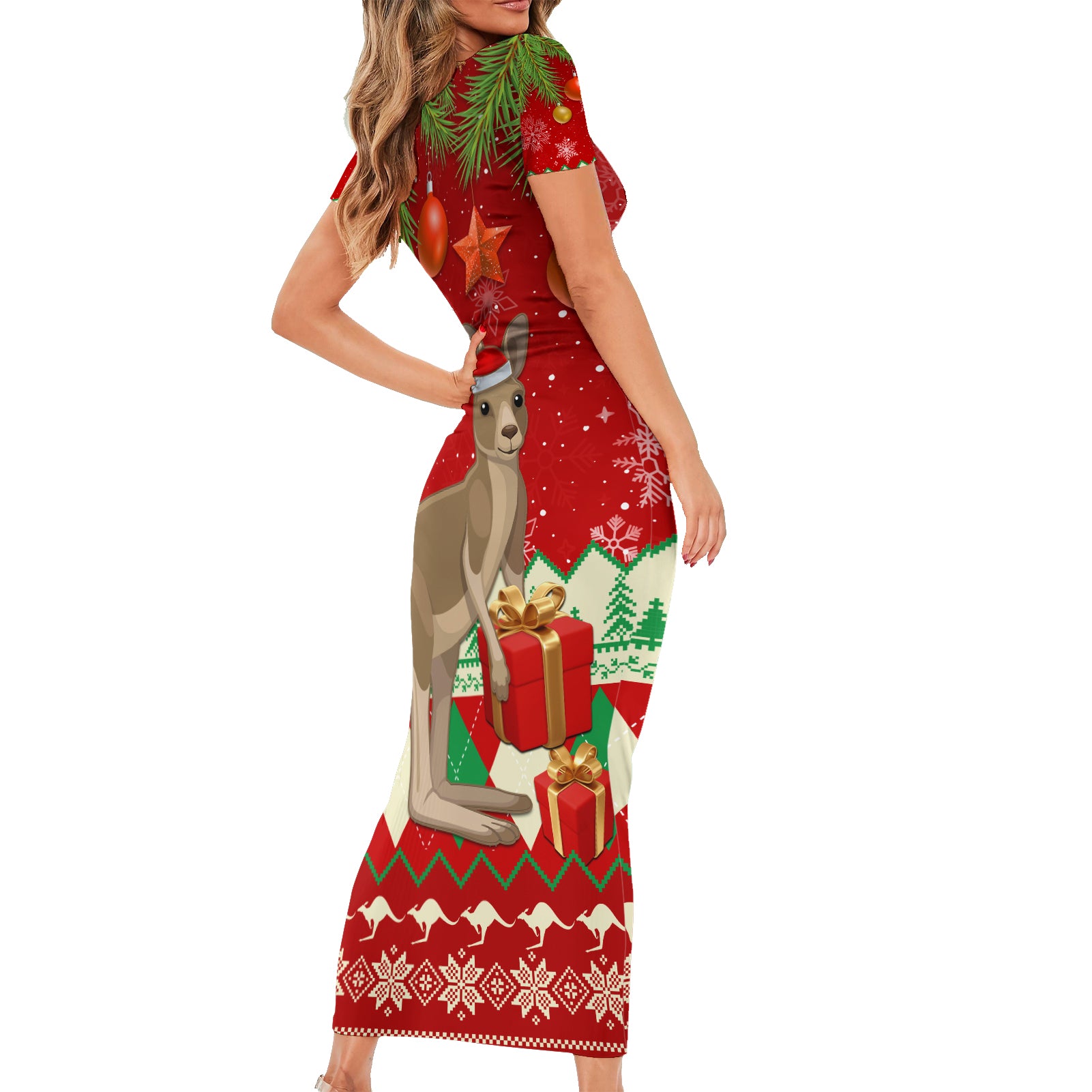 australia-christmas-family-matching-short-sleeve-bodycon-dress-and-hawaiian-shirt-aussie-kangaroo-santa-merry-xmas