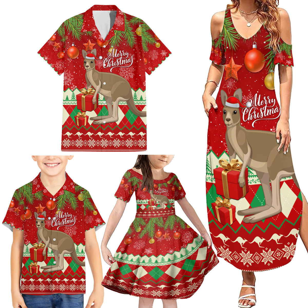 australia-christmas-family-matching-summer-maxi-dress-and-hawaiian-shirt-aussie-kangaroo-santa-merry-xmas