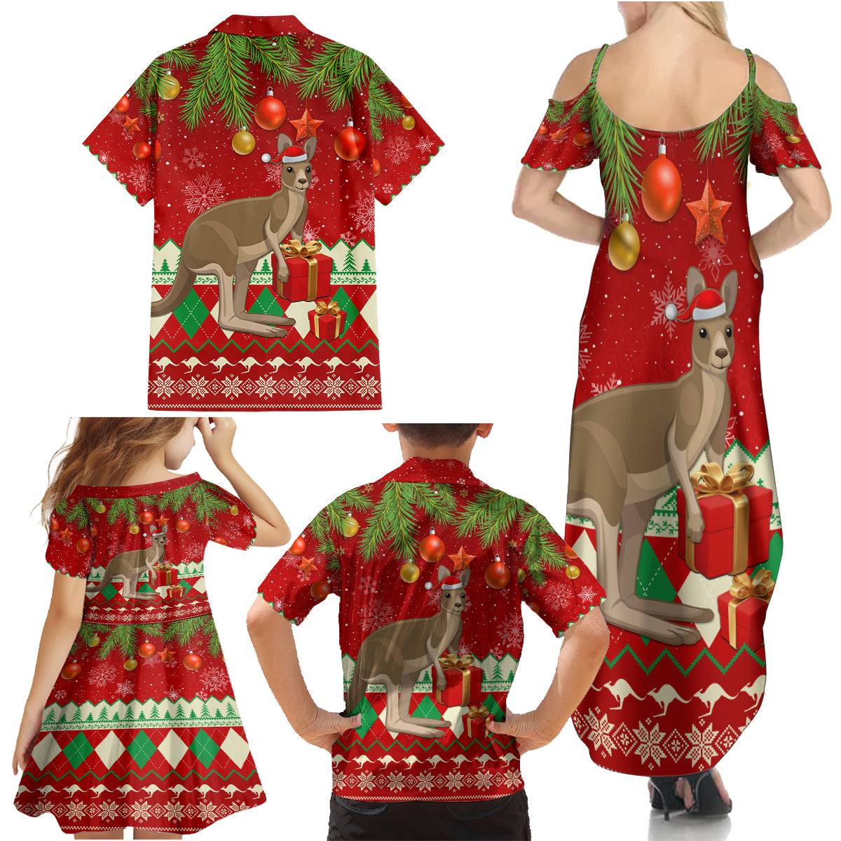 australia-christmas-family-matching-summer-maxi-dress-and-hawaiian-shirt-aussie-kangaroo-santa-merry-xmas