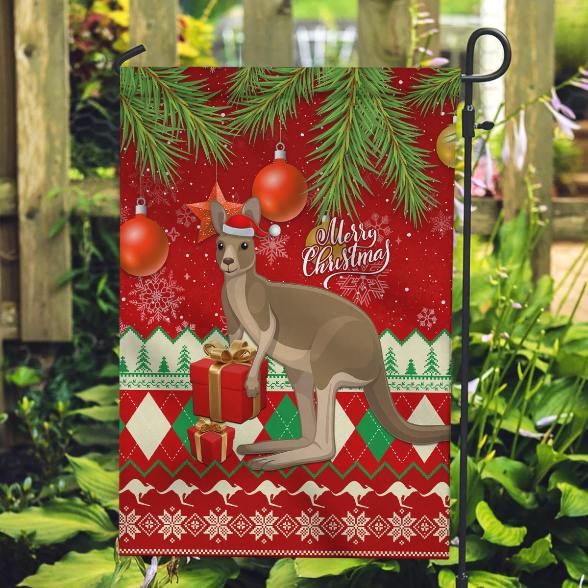 Australia Christmas Garden Flag Aussie Kangaroo Santa Merry Xmas - Vibe Hoodie Shop